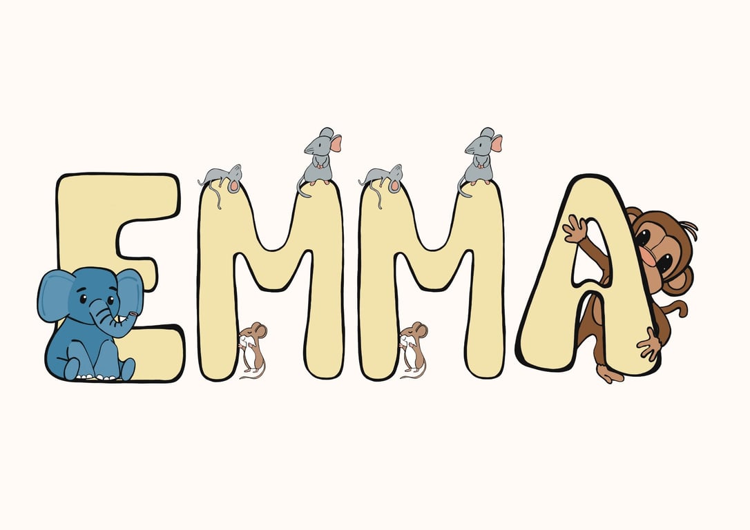 Lille Krus med NAVN: Dyr Gul skrift, beige baggrund (6)