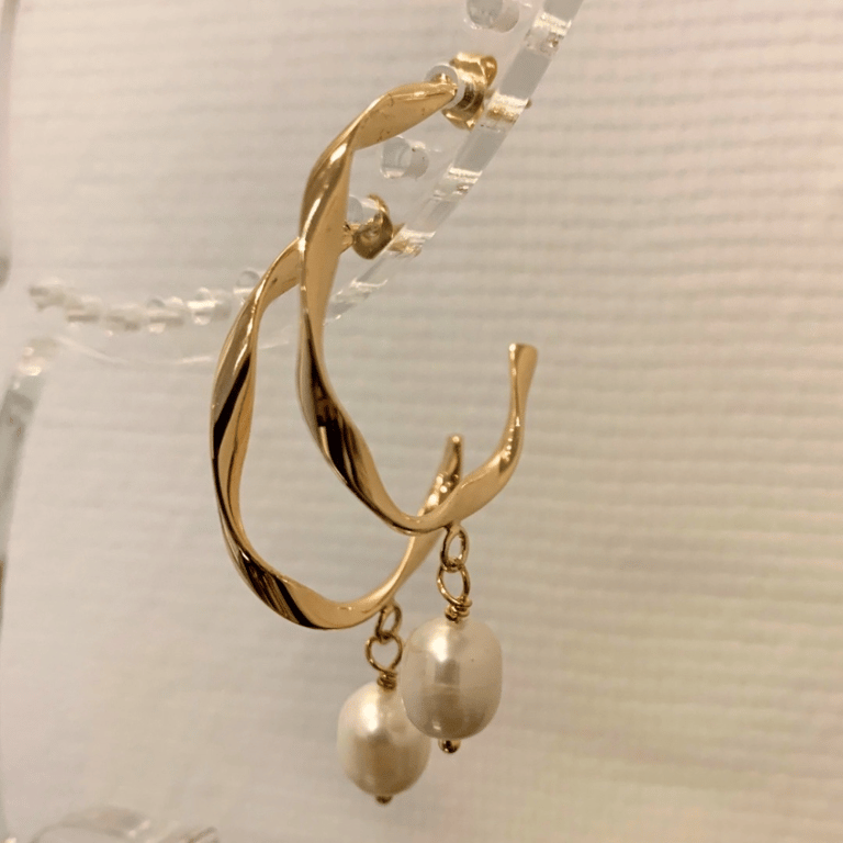 Hvide ferskvandsperle øreringe (large) billede 2