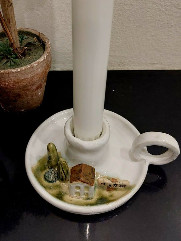 Kammerlysestage med små huse og træ   billede 3