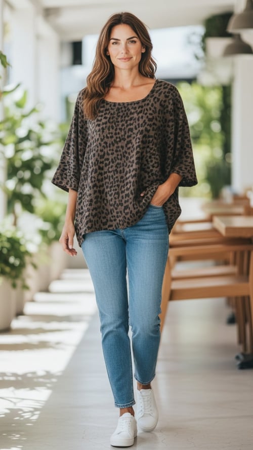 Denice cotton blouse. Chokolate w leopard. Onesize 36-46. (2)