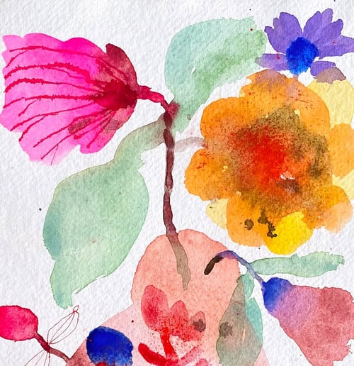 Rød blomstrende vase - original akvarel (3)