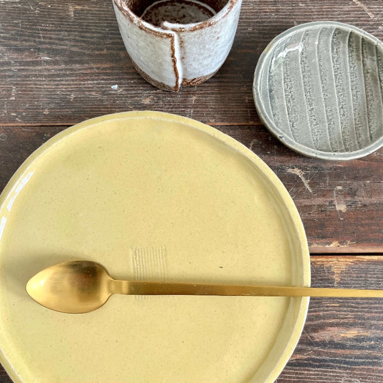 Frokost/kagetallerken, lysegul billede 2