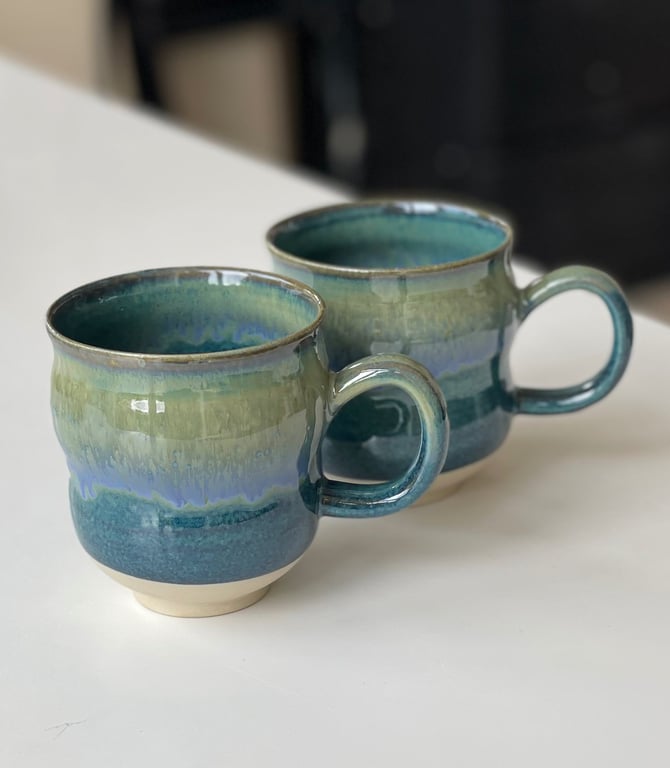 Buet kop, havblå  / lys grøn