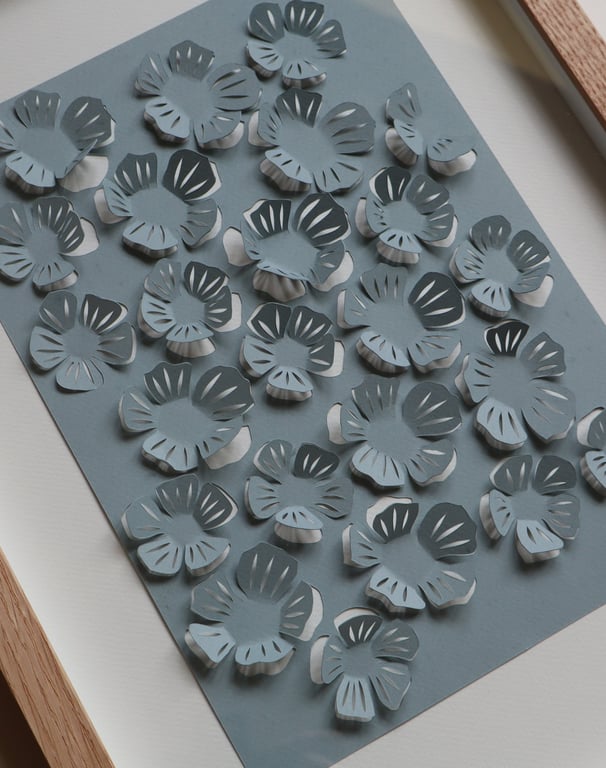 A3 - 3D papercut, dueblå, indrammet  (3)