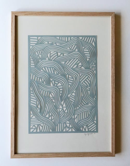 A3, papercut, dueblå, indrammet 