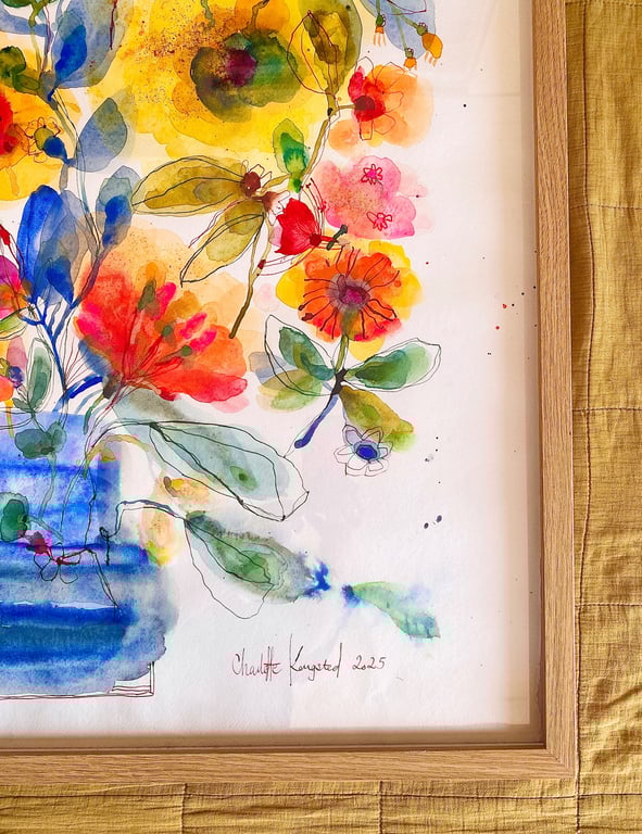 Agnes - Kæmpe blå - original akvarel billede 3