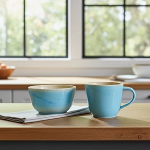 Kop og skål i blå med effekt og transparent – produktbillede