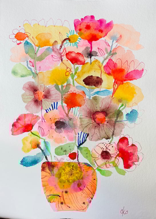 Orange rosa vase m. collage 