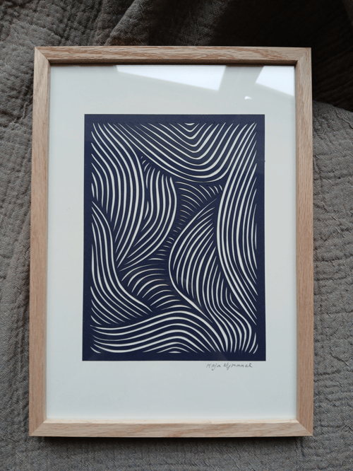 A4, papercut, Marineblå, indrammet 