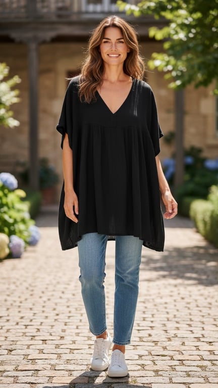 Kamille basic cotton Tunic/dress. Black. Onesize 38-48. (2)
