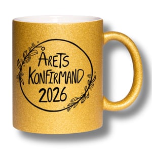 Krus: Årets konfirmand 2026 Guld glimmer – produktbillede