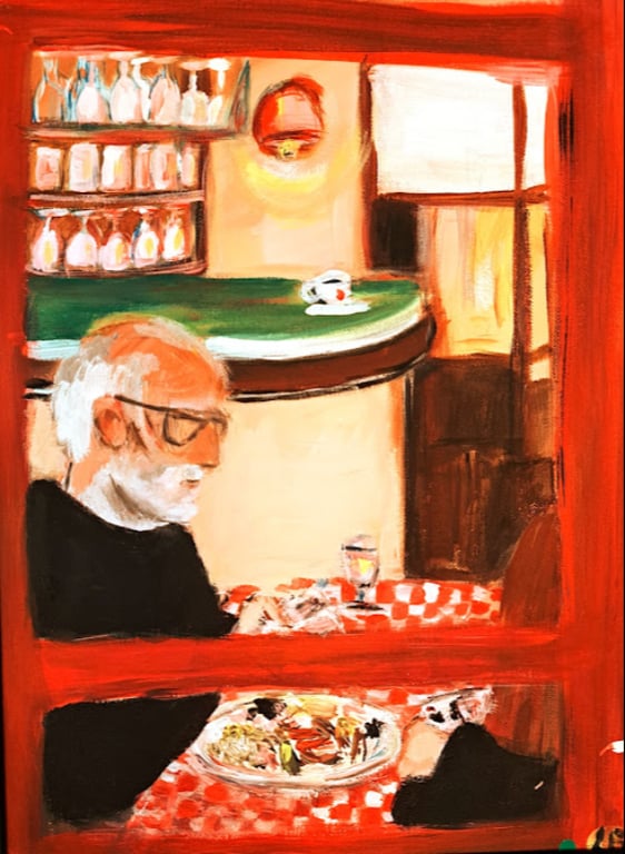 Vindues kig, Husker ikke hvilken restaurant 30x40 på malerplade  