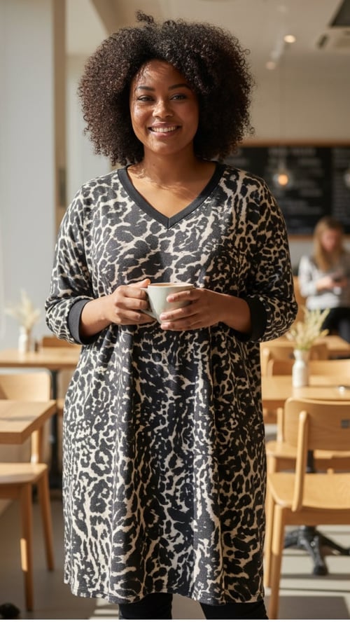 Margrethe dress. Leopard. Onesize 38-48. (3)