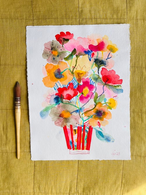 Blomsterhav med rødstribet collage #2