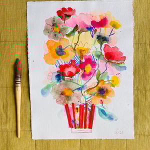 Blomsterhav med rødstribet collage #2 – produktbillede