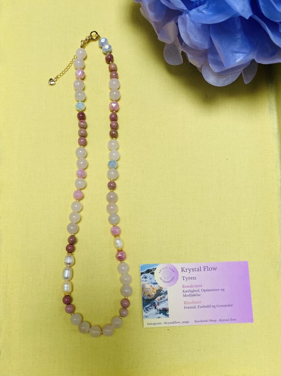 Rosakvarts og Rhodonit halskæde billede 3
