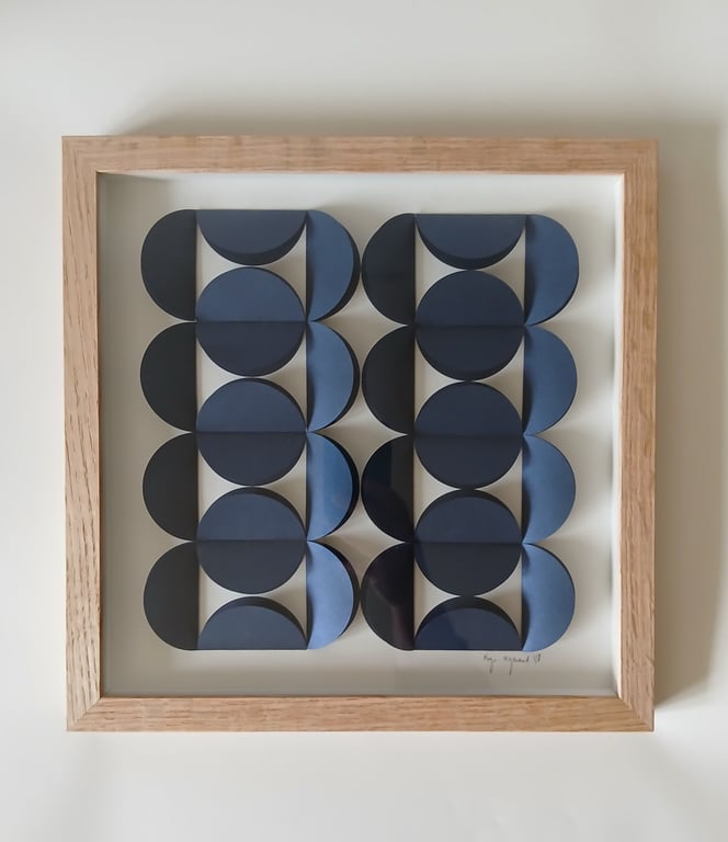 30x30cm, 3D papirværk,  marineblå, indrammet  billede 4