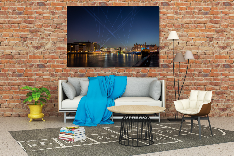 Københavns havn under Lysfestivalen med med laser stråle samt lyskastere over Knippelsbro  billede 2