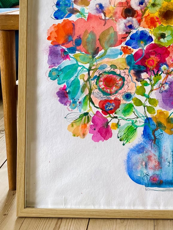 Laura - Blå kæmpe vase - original akvarel billede 6