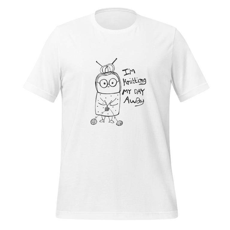 T-shirt: Im knitting my day away Hvid Small