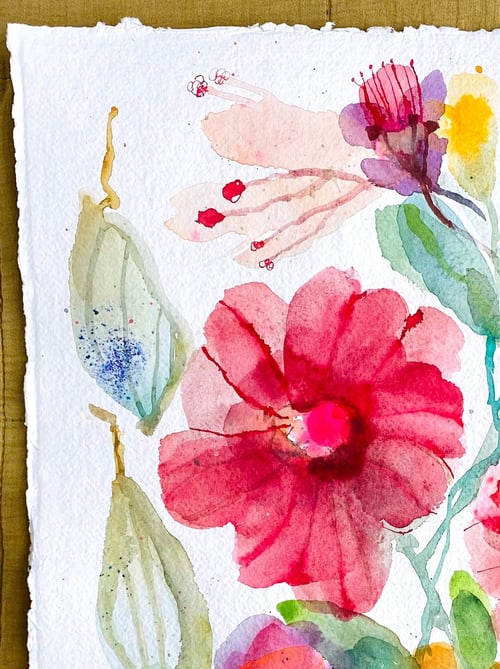 Flyvende pærer og vilde blomster #2- original akvarel (2)