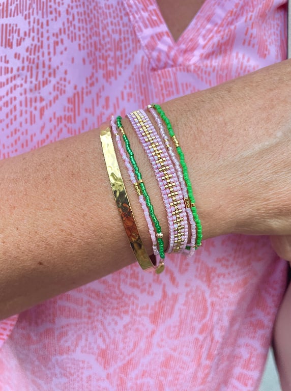 VÆVET JAPANSK ARMBÅND ROSA/GULD billede 2