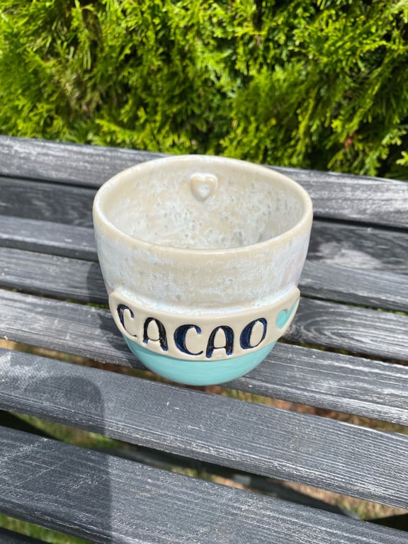 Cacao kop turkis/lyserød/hvid uden hank billede 3