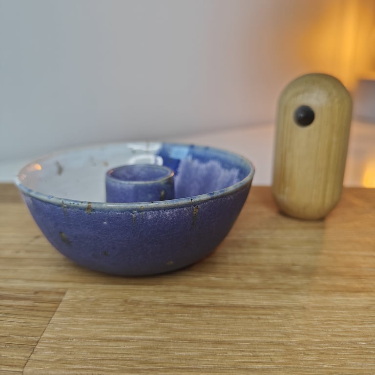 Lilla/hvid lysestage  billede 3