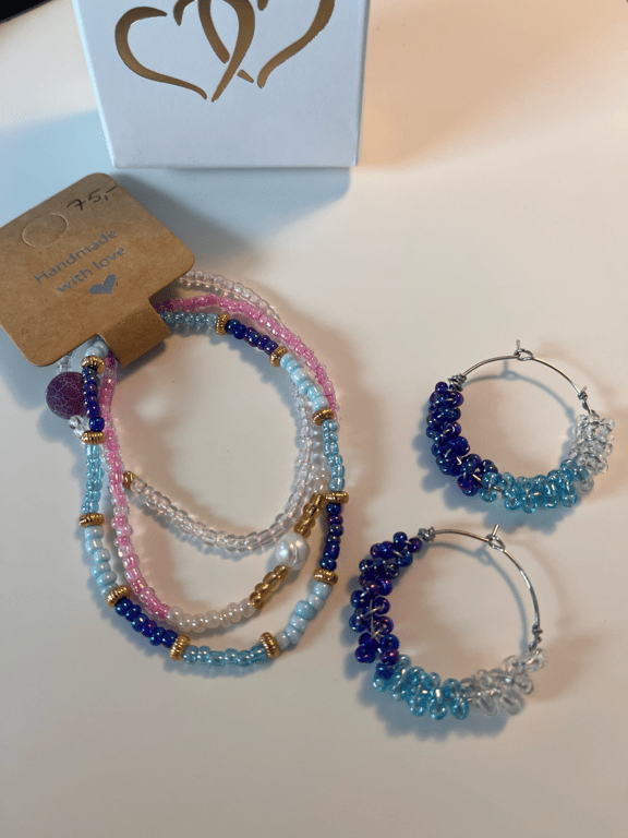 3 farver i blå, lyseblåt og glas creoler billede 5