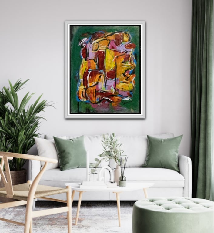 #1115 Unikt Kunstmaleri 80X100 cm inkl. sort ramme billede 6