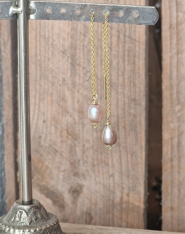 Rosa perle ørekæder billede 2