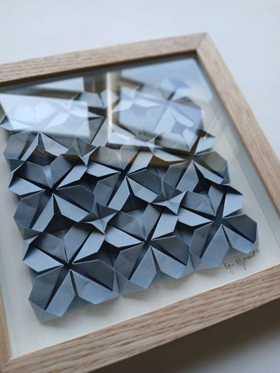  20x20cm foldet værk, dueblå, indrammet  (3)