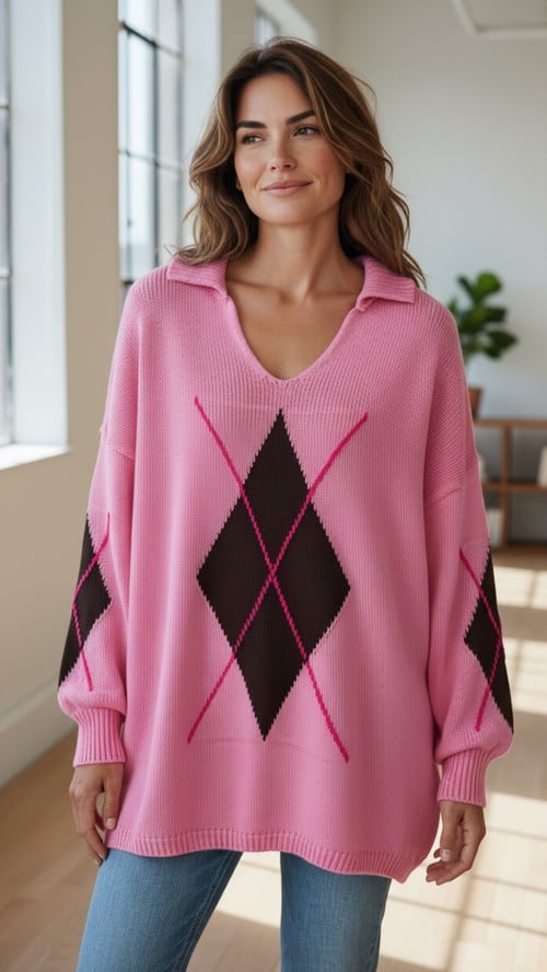 Nadia knit blouse, Rosa w grafic. Onesize 38-48. (2)
