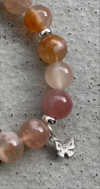 Blomster Agat Royal med sommerfugl i Sterling sølv  billede 3