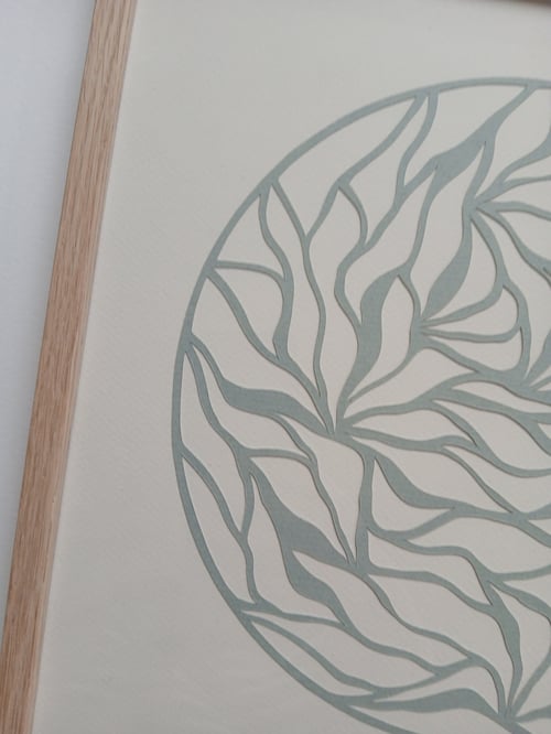 30x30cm papercut, blågrå, indrammet