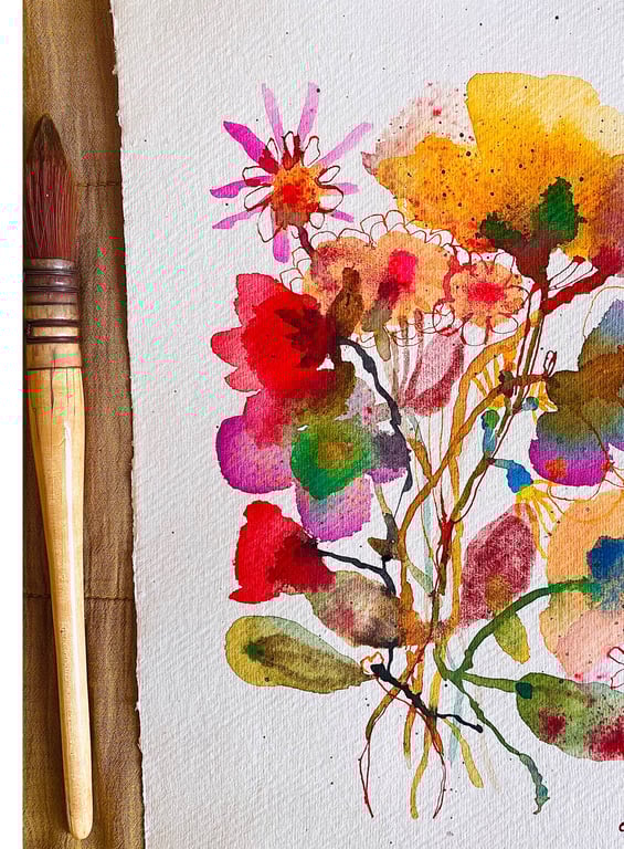 Sprudlende buket - original akvarel  billede 2