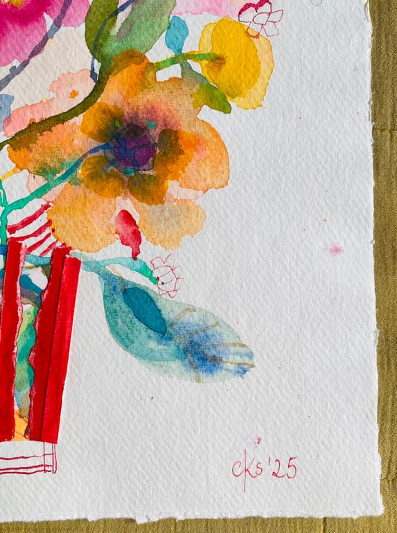 Blomsterhav med rødstribet collage #2 billede 4