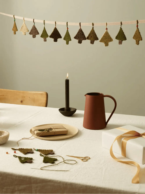 Opskrift- D: Hjerter og juletræer strikket i finuld