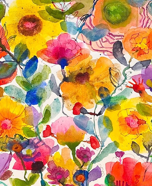 Brun stribet vase med blomsterhav (6)