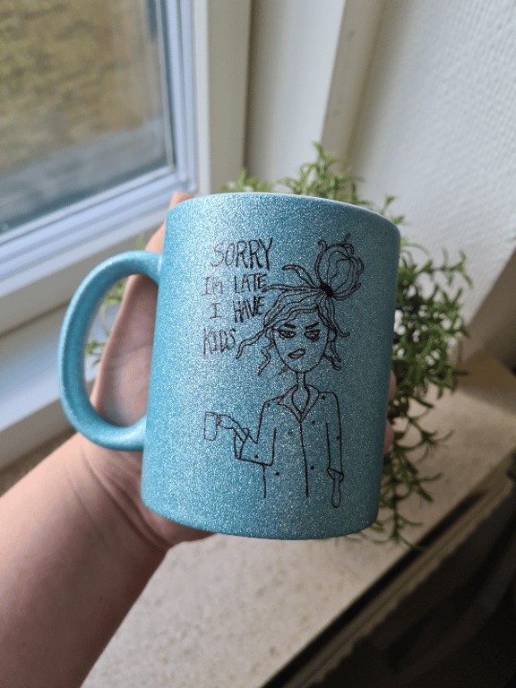 Krus: sorry Im late I have kids Lys blå Glimmer billede 2