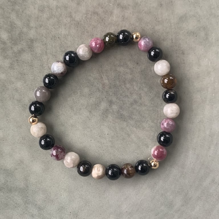Multifarvet turmalin armbånd 6mm
