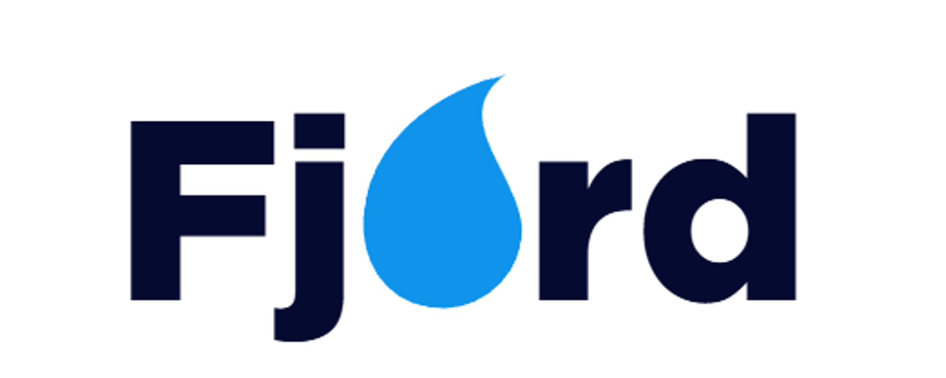 Logo med ordet "Fjord", hvor bogstavet "o" er erstattet af en blå vanddråbe.