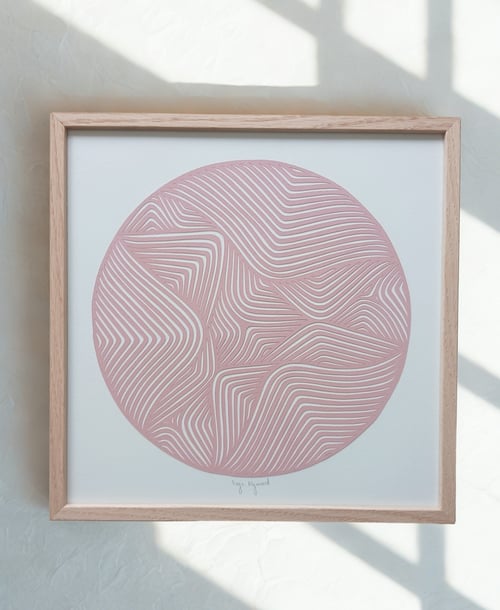 30x30cm, papercut, gammelrosa, indrammet 