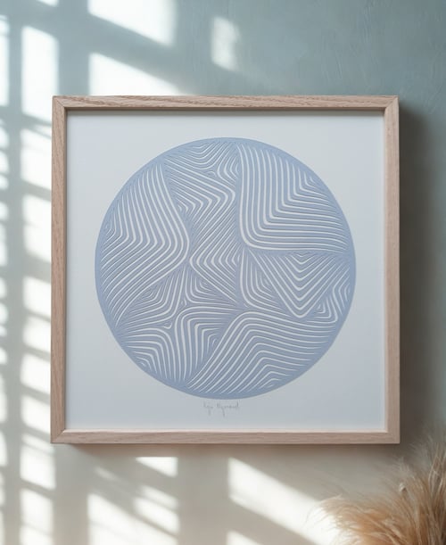 30x30cm, papercut, stålblå, indrammet 