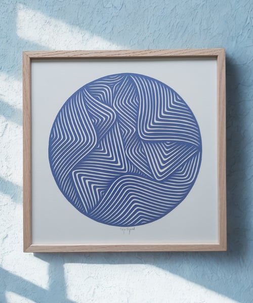 30x30cm, Papercut, kongeblå, indrammet 