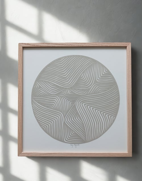 30x30cm, papercut, beigegrå, indrammet 