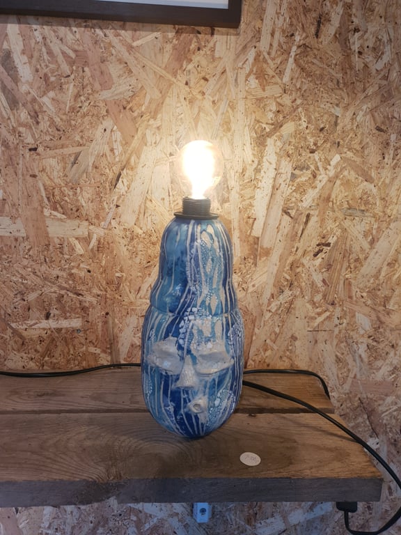 Syngende blå håndlavet lampe  billede 7