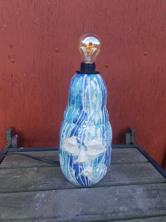 Syngende blå håndlavet lampe  billede 2