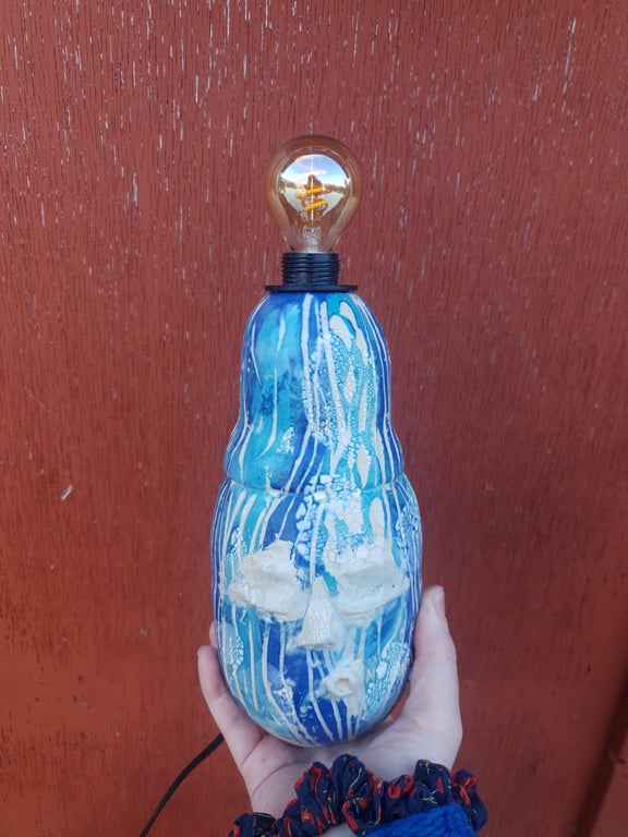 Syngende blå håndlavet lampe  billede 8