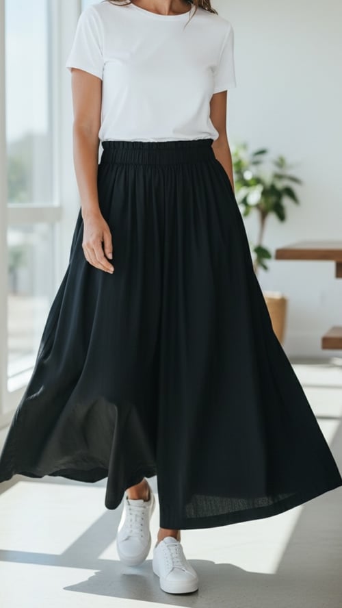 Ivy cotton buksenederdel, Black. Onesize 38-48. (2)